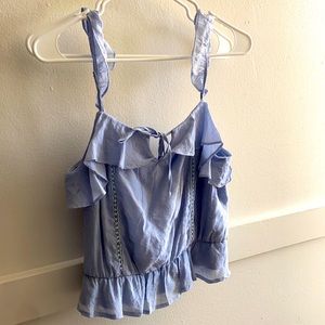 Cute sky blue top, size L, worn once, like new.